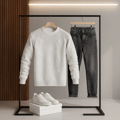 پلیور زاپ‌دار سفید مردانه مدلDeta