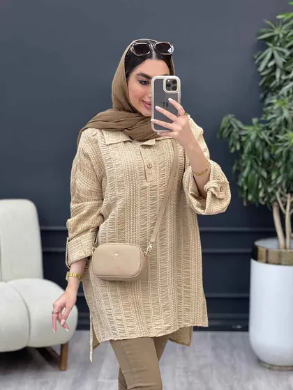 مانتو دوخت دار یقه دو دکمه