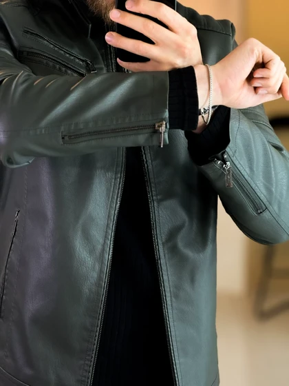 کت چرم سبز ارتشی 6212