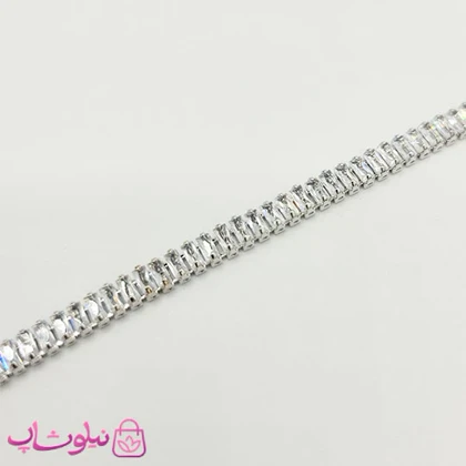 گردنبند زنانه تنیسی نقره ای با نگین باگتی سفید کد 248