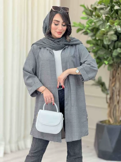 مانتو تک جیب راه راه بغل سه دکمه