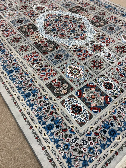 فرش ترک 12 متری کرم آبی طوسی