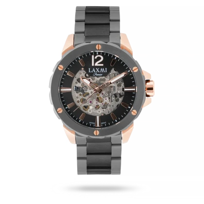 ساعت مچی مردانه لاکسمی بند استیل دو رنگ دودی رزگلد کد Laxmi 8154/5