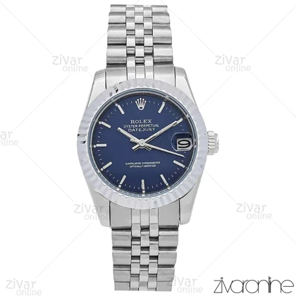 ساعت رولکس دیت جاست زنانه نقره ای صفحه سرمه ای مدیوم 106541