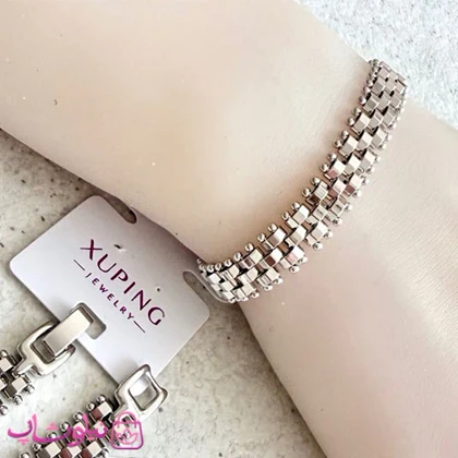 دستبند زنانه ژوپینگ مدل رولکس Rolex نقره ای رنگ طول 19 سانت عرض 9 میل کد 1099