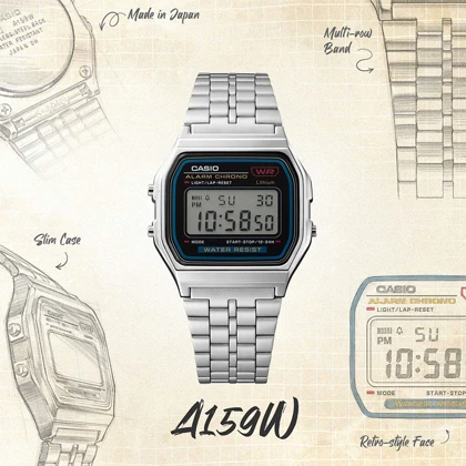 ساعت کاسیو A159WA-N1 اصل بند استیل Casio-11936-U