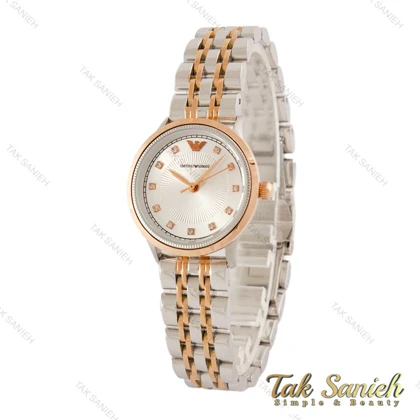ساعت امپریوآرمانی زنانه دورنگ رزگلد صفحه سیلور شماره نگین Armani-5434-L