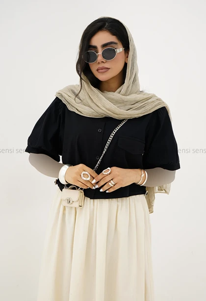 شومیز سرشانه چین باکسی کد1005904