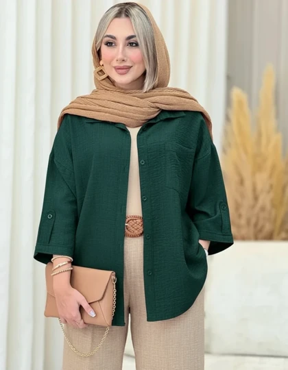 شومیز تک جیب ترانه شانتون ژاکارد 38 تا 46 قد 64 کد 806