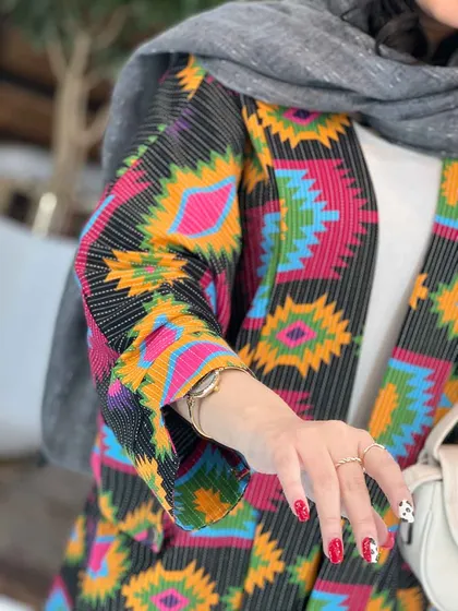 مانتو لینن طرح دار کوک دوزی