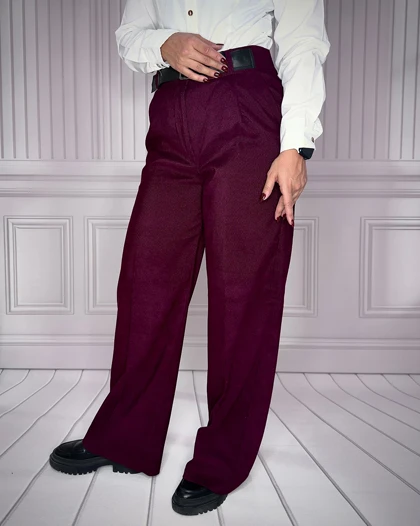 خرید شلوار بگ مخمل کبریتی زرشکی زنانه قد 107 Women's Burgundy Corduroy Baggy Pants کد 914100