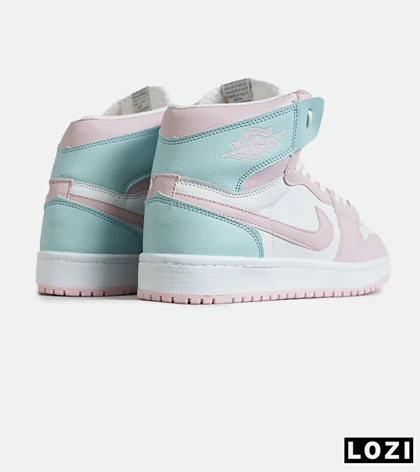 کفش کتانی ساق‌دار زنانه سفید صورتی آبی نایک NIKE jordan 1 مدل 7821