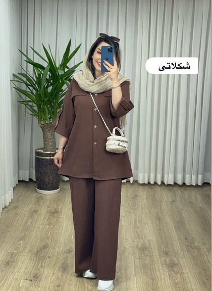 ست مانتو و شلوار آستین پاکتی کد 2115