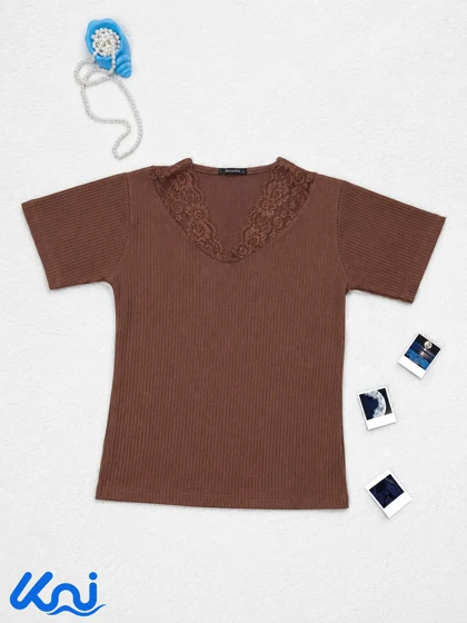 تیشرت زنانه یقه هفت گیپوری برشکا Bershka