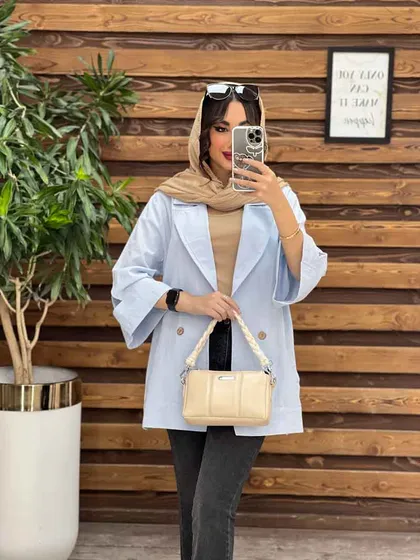مانتو لینن دو دکمه آستین مثلثی