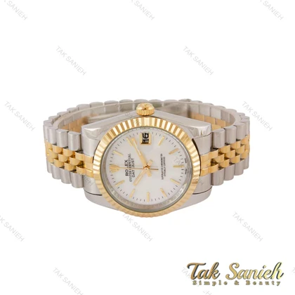 ساعت رولکس مردانه دورنگ طلایی صفحه سفید صدفی ایندکس خطی Rolex-5025-G
