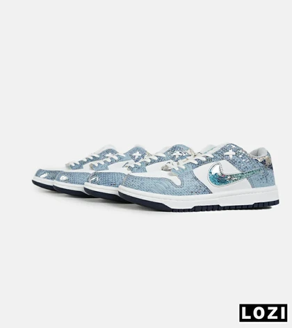 کفش کتانی مردانه و زنانه سفید آبی NIKE dunk low steam puppet