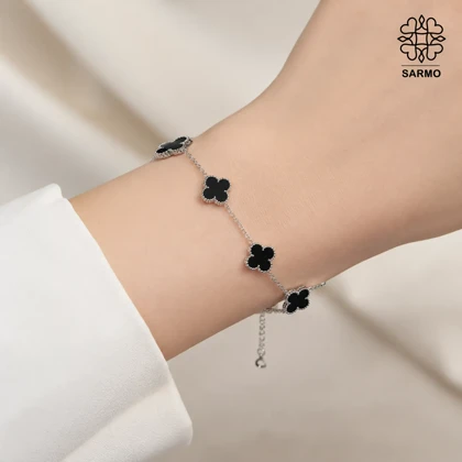 دستبند ونکلیف مشکی نقره ای کد 509428002-48