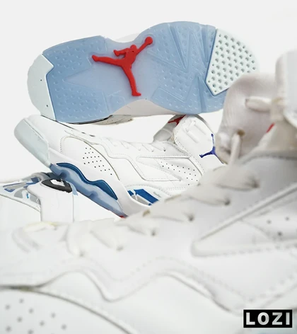 کفش کتانی ساق‌دار مردانه سفید آبی Nike air jordan 6 مدل 5933