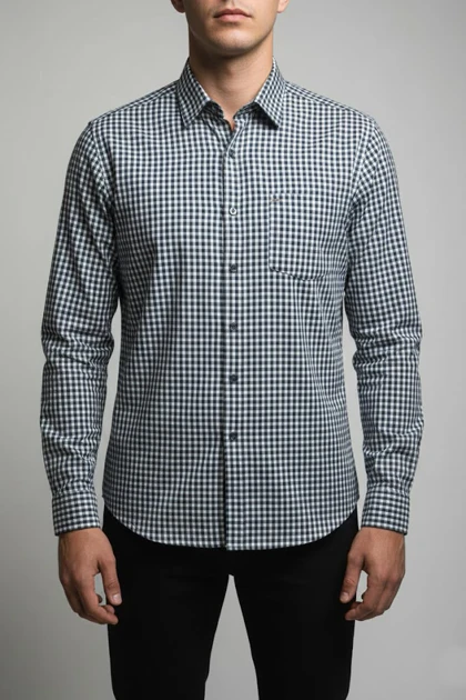 پیراهن مردانه چهارخانه آستین بلند نخ پنبه شیک 415