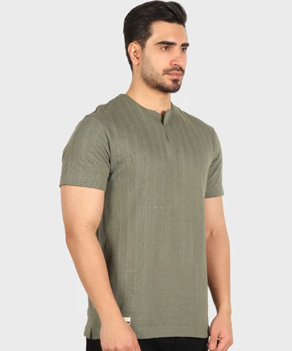 تیشرت یقه کوبایی ساده 4207