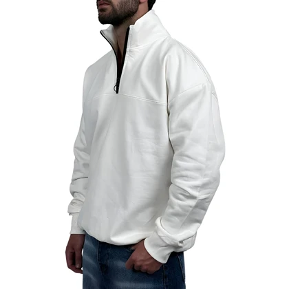 دورس مردانه یقه نیم زیپ سفید طرح ساده