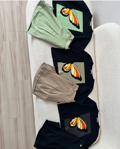 ست کراپ شورتک لینن پروانه