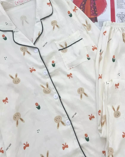 ست راحتی استین بلند جلو دکمه کد 5371