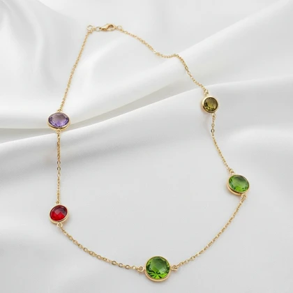 گردنبند ژوپینگ نگین رنگی چندتایی طلایی