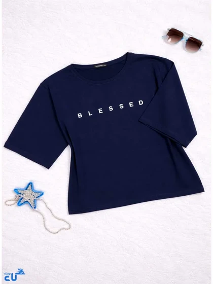 تیشرت کراپ زنانه باکسی طرح بلسد BLESSED