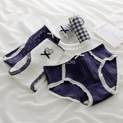 پک 12 عددی شورت نخی سورمه ای طرح قلب و پاپیون( سایز XL)