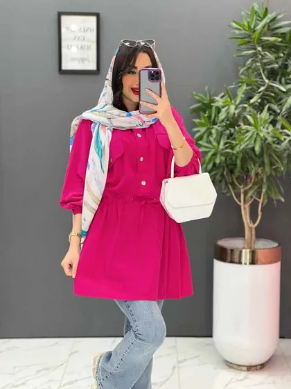 مانتو لینن کمرگت پیراهنی