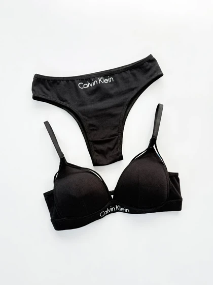 ست شورت و سوتین پوش آپ دار نخ پنبه هارنس دار نوشته کلوین کلاین Calvin klein فیتن Fitan