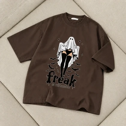 تیشرت زنانه باکسی طرح freak سایز فری (پنبه ضمانتی) در 7 رنگ