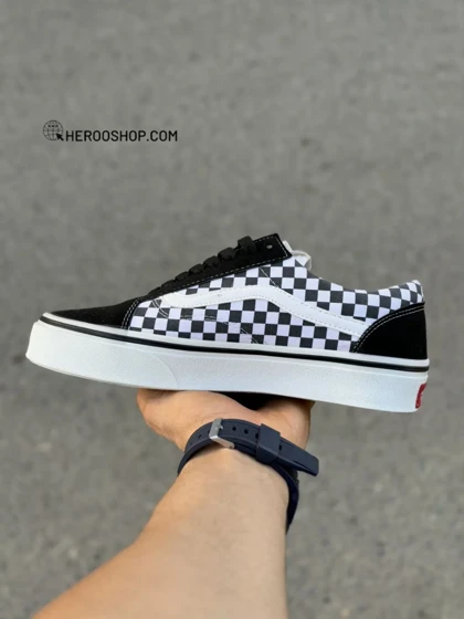 کفش ساده ست ونس اولد اسکول شطرنجی / مشکی سفید / کد 2588