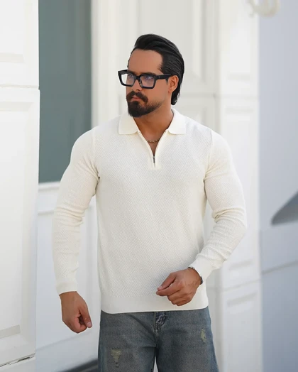 بافت یقه‌دار مردانه زیپ‌دار