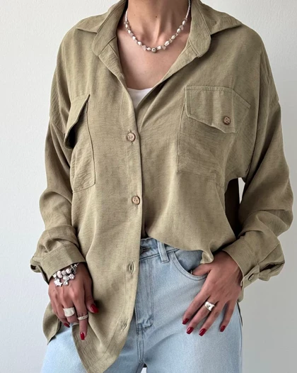 شومیز دکمه چوبی الیانا کد 500453