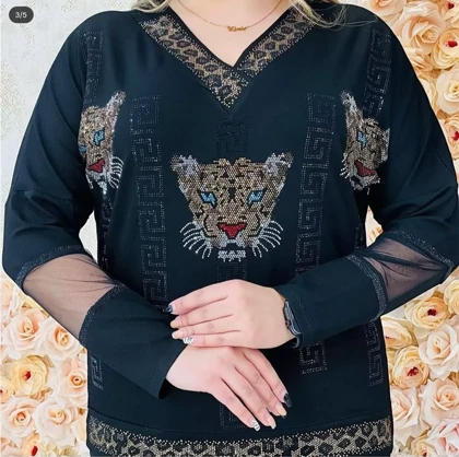 بلوز زنانه پلنگی ترک سنگ کریستال