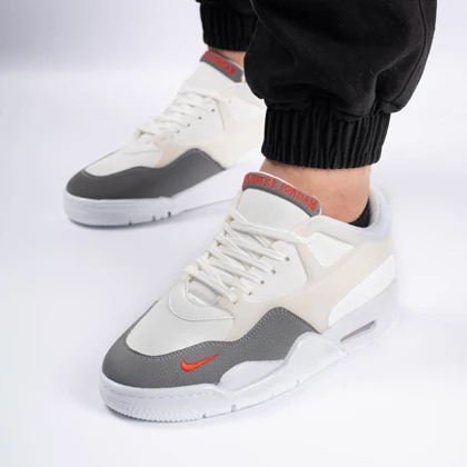 کفش کتانی اسپرت ساق‌دار مردانه رنگ سفید طوسی مدل نایک NIKE Jordan 4