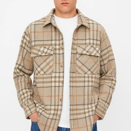 پیراهن پشمی دوجیب مردانه قواره باکسی استایل خاص و گرم مناسب سرما 2025