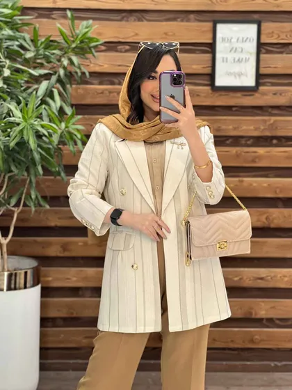کت لینن راه راه سنجاق دار