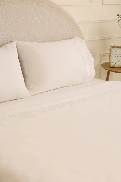 سرویس روتختی دانتل‌دار دو نفره Karaca Home مدل Velisse پنبه - سفید
