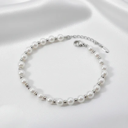 دستبند ژوپینگ مرواریدی سفید سیلور