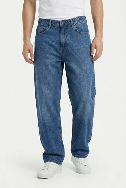 شلوار بگ مردانه جین آبی سنگ شور با کیفیت بالا MB336