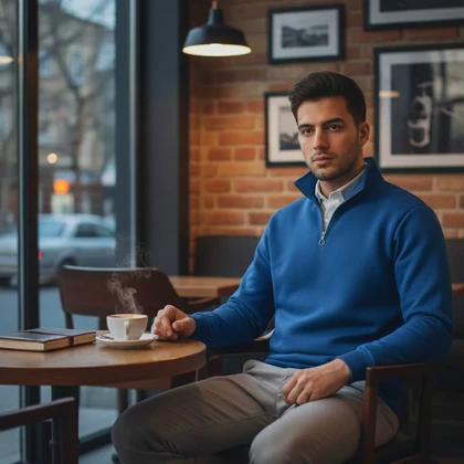 پکیج دورس مردانه نیم زیپ مدل Behbod-آبی + پیراهن مردانه سفید VQ