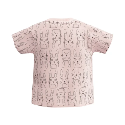 ست تیشرت آستین کوتاه و شلوار راحتی دخترانه مدل خرگوش کد PJ1062 رنگ صورتی