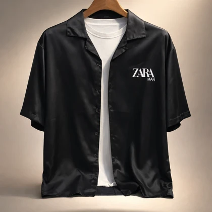 پیراهن لش پارچه مازراتی مردانه مشکی کد S47685 قواره لش آستین سه ربع استایل 2026