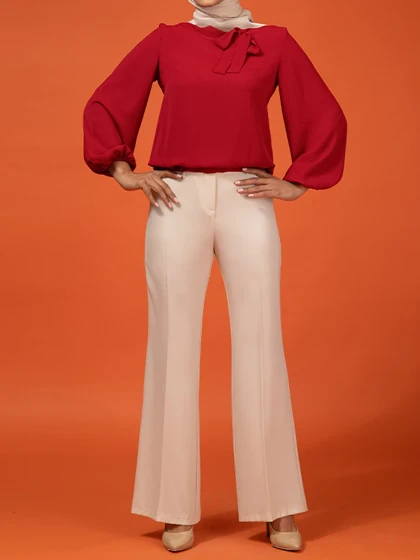 بلوز زنانه آستین بلند یقه کرواتی مچ کشی کرپ 40105