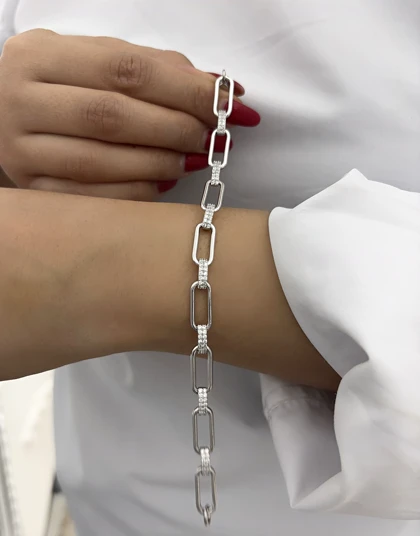 دستبند زنجیری جواهری سیلور ژوپینگ 896