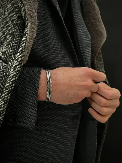 دستبند بنگل مردانه طرح پاور، استیل ضد زنگ شیک